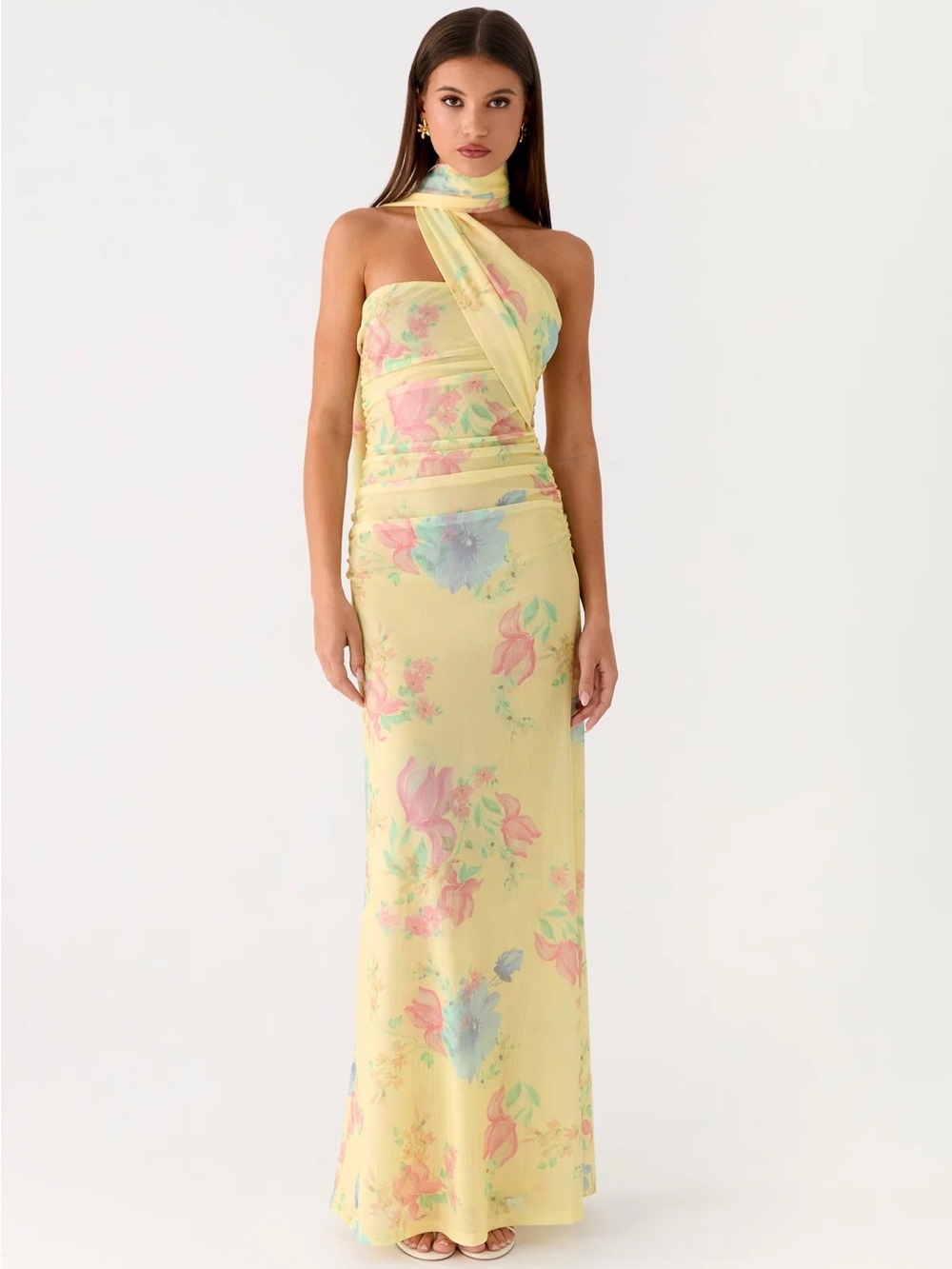 NWT Peppermayo Songbird Maxi Dress Yellow Floral One-Shoulder Spring Meadow